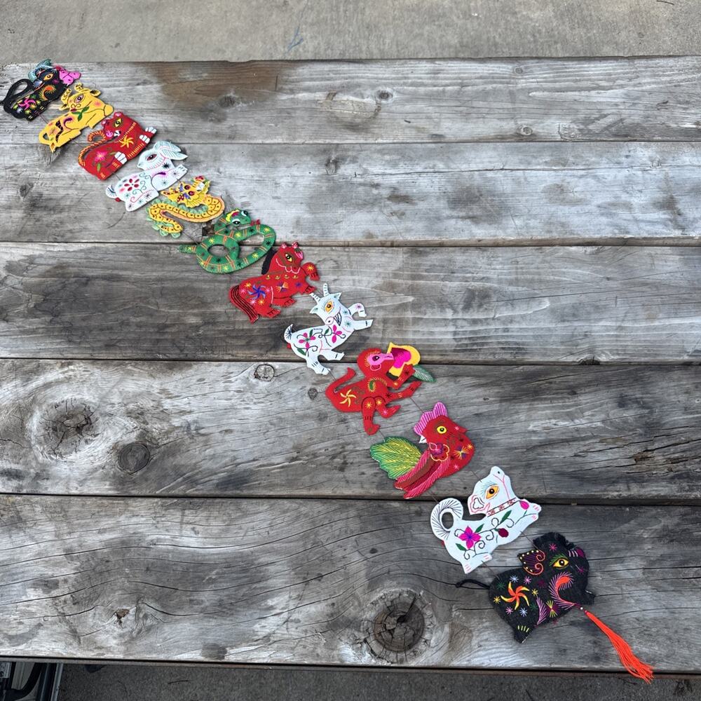 Vintage Chinese Cloth Animal Zodiac Symbols Handmade Fabric Tassel Decor China